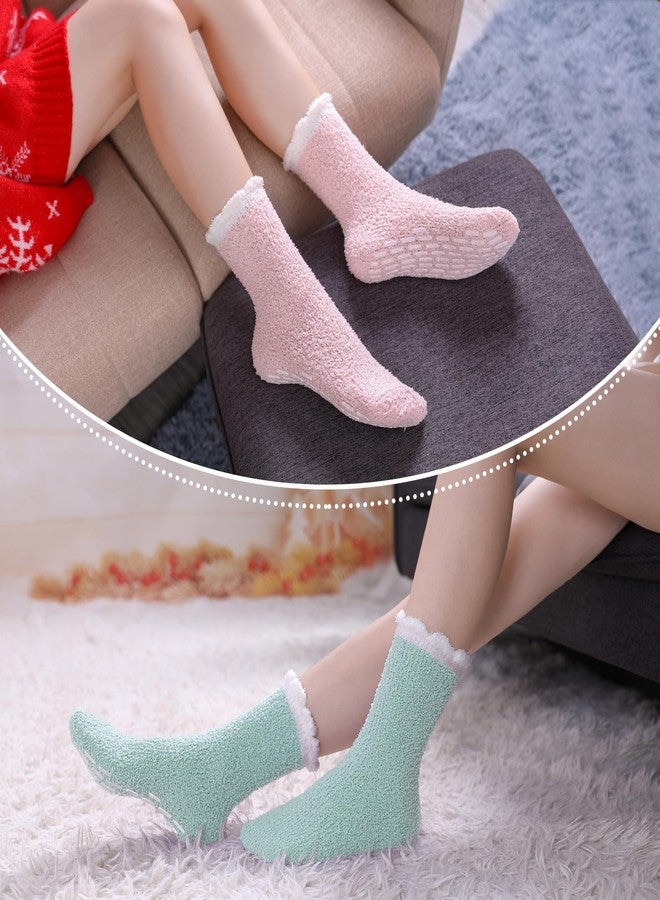 LINEMIN Non Slip Hospital Socks with Grips for Women Cozy Winter Soft Fluffy Grip Slipper Socks (5 Pairs Mix Patchwork) - Image 4